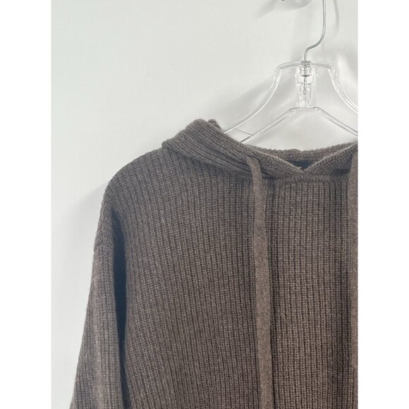 Quince Mongolian Cashmere Fisherman Pullover Hoodie Cropped Brown Sweater Sz S - Picture 2 of 4